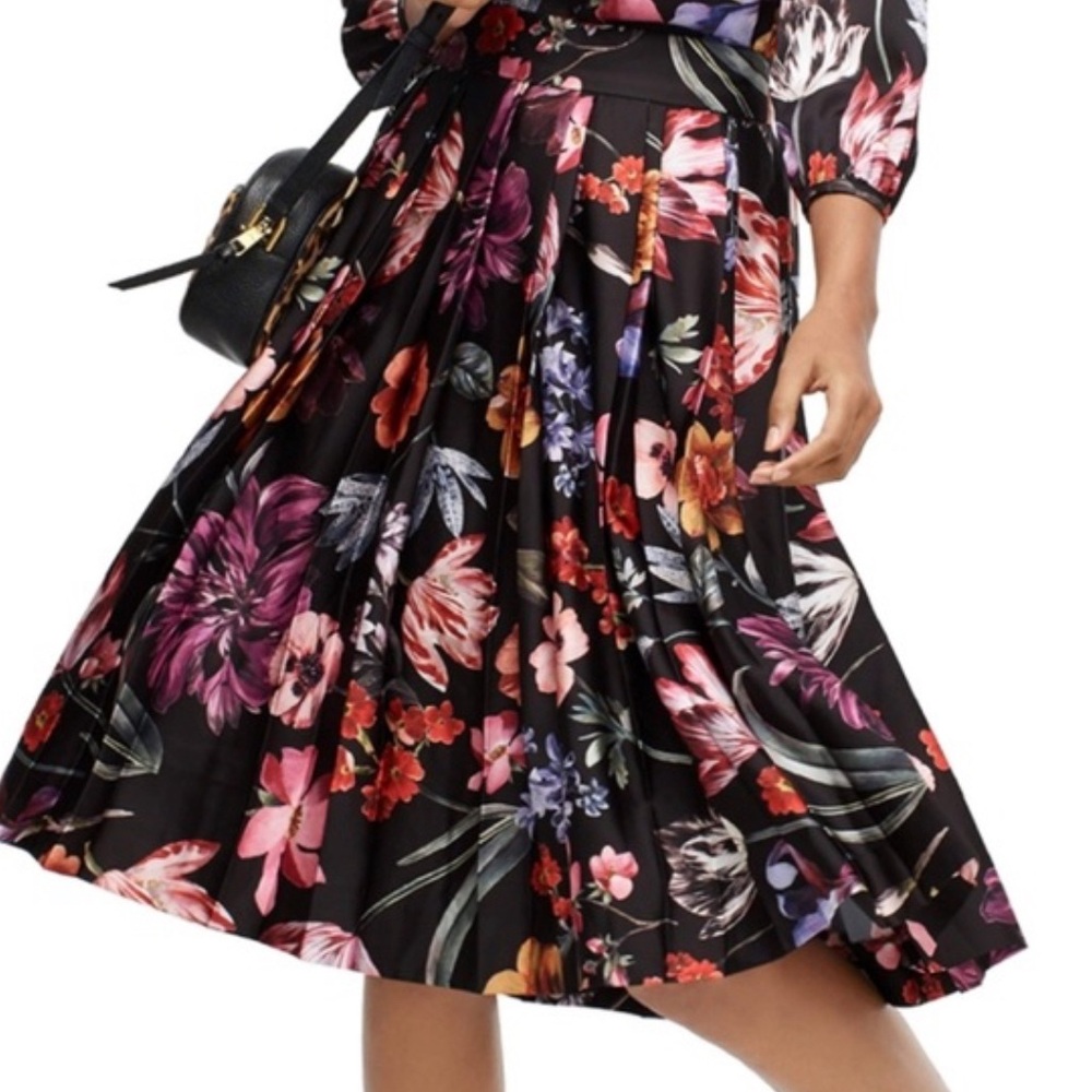 J.Crew Pleated A-Line Midi in Black Midnight Dutch Floral
